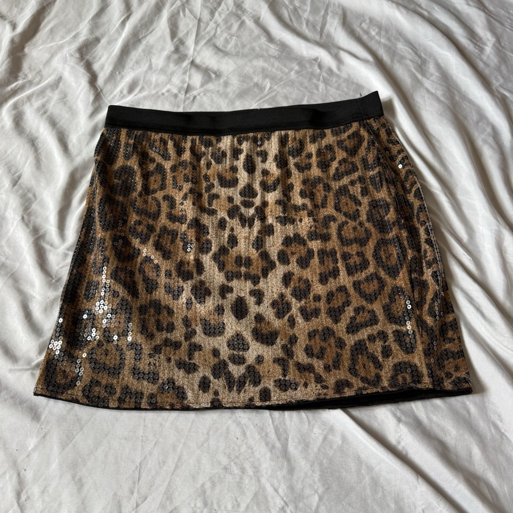 Sans Souci Leopard Print Sequin Mini Skirt Womens XL Y2K Party